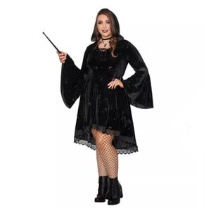 Spirit Halloween Velvet Black Hooded Moon Star Coven Dress